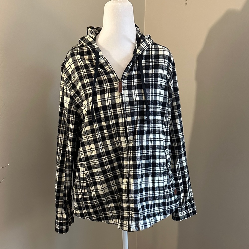 LL Bean 100% Cotton Scotch Plaid Flannel Shirt, Relaxed Zip Hoodie, Sz M